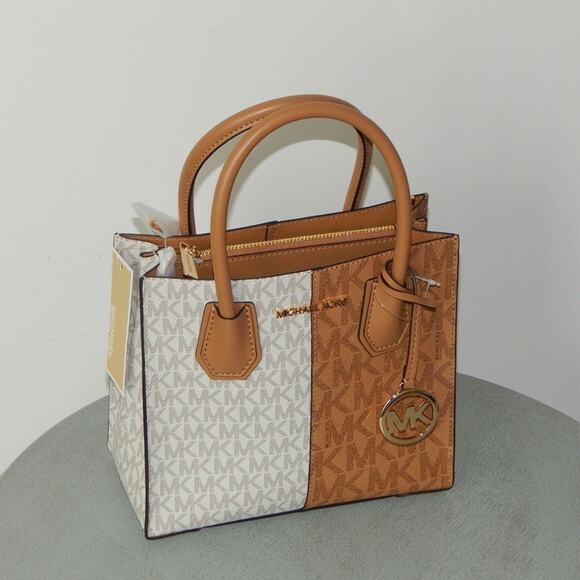 MICHAEL KORS MERCER Two-Tone Logo Medium Messenger Crossbody Bag Deer Multi NWT - Picture 4 of 13